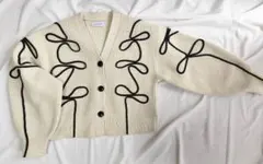 【美品】ADAM ET ROPE　ラインニットカーディガン　リボン　完売品