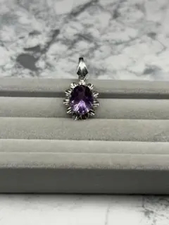 美品 アメジスト ペンダントトップ シルバーカラー ヴィンテージ 紫水晶