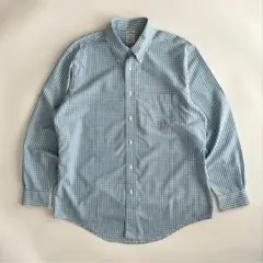 00s ブルックスブラザーズ ギンガムチェックシャツ 水色白 L