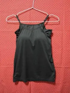 胸元ギャザー&汗取り付き☆ブラトップ☆キャミソール 黒 L