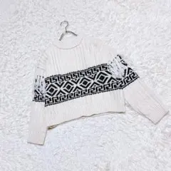 【H&M】　フリンジ付きセーター　（Ｍ）　ニット　ウール混　ショート丈