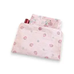 いちごプリント フラットポーチ マルチケース くすみピンク