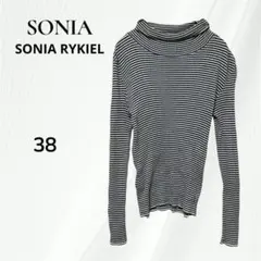SONIA ソニア ボーダー ニット タートルネック M 黒白 肩ボタン付
