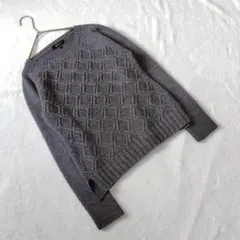 KN0411【リフレクト】ニット【9】スリット クルーネック アクリル グレー