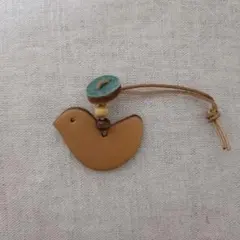 革製　小鳥　キーホルダー　チャーム