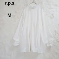 【美品】アールピーエス　ホワイトフリルハイネックシャツ　オーバーサイズブラウス