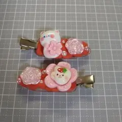No.40　ハンドメイド　前髪クリップ　オレンジ系