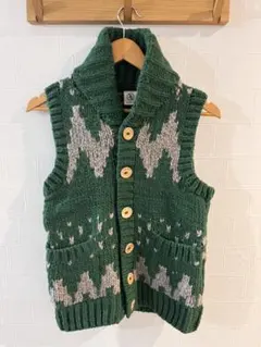 AIGLE アーガイルニットベスト グリーン　ウール　エーグル