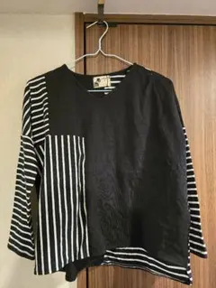 antiquatoy 長袖カットソー ブラック/ストライプ　アシメ　130相当