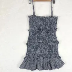 【美品】Bershka ギンガムチェック シャーリングワンピース ティアード Lのサムネイル