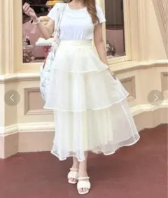 アプレジュール　オーガンジーロングスカート　アイボリー