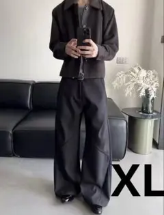 新品 変形ワイドパンツ フレアスラックス 変形スラックス ブラック XL