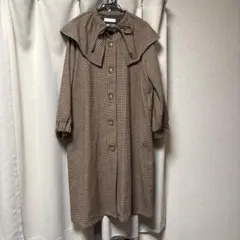 ブラウン系チェック 大きな襟 ロングコート