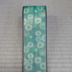 花柄メタリックグリーン色畳縁3m