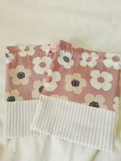 ハンドメイド☆モダンフラワー 花柄 給食袋 2枚セット