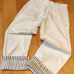 ホワイト ストライプ裾 カジュアルパンツ M