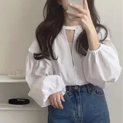 2wayボリュームVネックブラウス