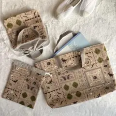 【一点もの】持ち手グレージュ　入園入学 3点セット 恐竜柄