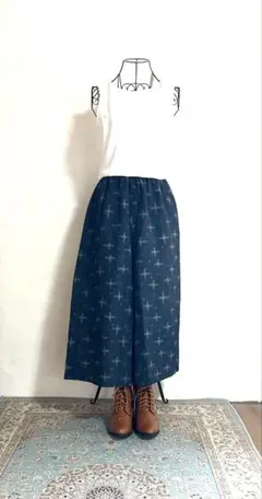 No.513 着物リメイクワイドパンツ（紬）/ハンドメイド/1点物