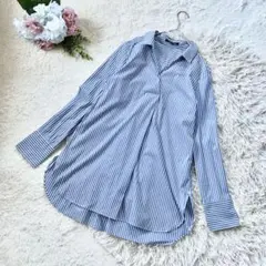 【LAUTREAMONT】ストライプ　長袖　ブラウス 38 青白 ロングシャツのサムネイル