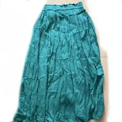 グリーン フレアスカート ゴムウエスト