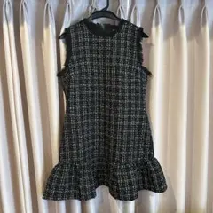 SaturdayClub フリンジエッジラッフルヘムツイードワンピース