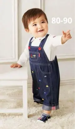 【新品】ミキハウス 車刺繍 デニム オーバーオール 80ー90 車　ロンT2枚