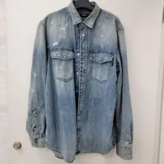 DIESEL　デニムシャツ　ダメージ加工　ライトブルー　Mサイズ