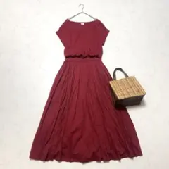美品✨️アーバンリサーチドアーズ コットン ギャザー ワンピース 半袖 ボルドー