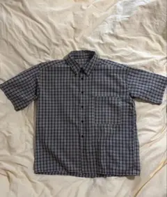 半袖チェックシャツ 古着（青と白） M