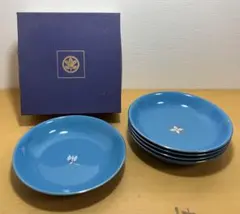 【未使用】たち吉 花もよう カレー皿 パスタ皿 5枚セット ターコイズブルーのサムネイル