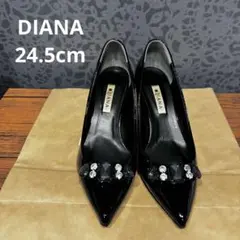 【ダイアナ】 オペラシューズ エナメル ブラック 24.5 新品 黒パンプス ダイアナ】 オペラシューズ エナメル ブラック 24.5 新品 黒