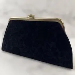 ヴィンテージ 台形 花柄ベルベット ベロア がまぐちクラッチバッグ マルチポーチ