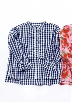 フリルスリーブブラウスギンガムチェックブルー38 2025年最新