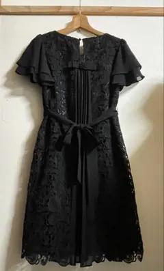 美品９号ブラックレースプリーツワンピ　喪服フォーマルにもpetit poudre
