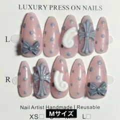 【ネイルチップ】　平成女児　ウイッシュコア　十字架 クロム ドット ピンク