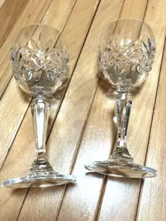 【クリスタルガラス 】ワイングラス×2個セット昭和レトロ