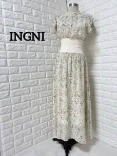 INGNI（イング）ウエストリブ花柄シフォンフリルワンピース　M アイボリー