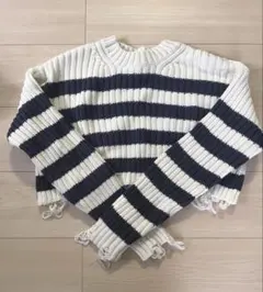 ZARA♡クロップドダメージボーダー綿ニット