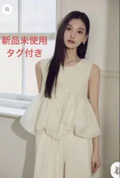 シアー素材 ペプラム 半袖ブラウス ホワイト ELENDEEK エレンディーク 