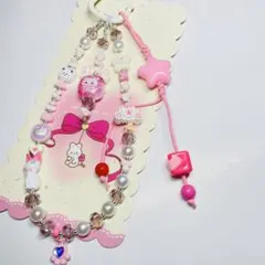 ハンドメイド ピンク携帯ストラップ