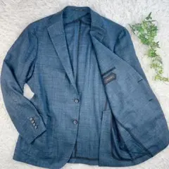 近年モデル】TAGLIATORE リネンジャケット ヘンプ ブルー 46サイズ