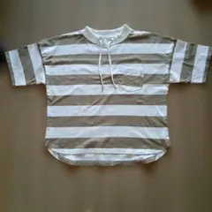 le colis ホワイト/ライトオリーブストライプTシャツのサムネイル