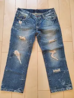 INGNI ダメージ加工 ブルーデニム ハーフ カプリデニム ストレート 平成