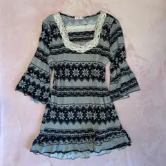 森ガール古着y2k♡レースフリル七分袖ワンピース