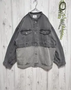 ムルーア◆ノーカラールーズデニムジャケット／オーバーシルエット◆グレー系◆F