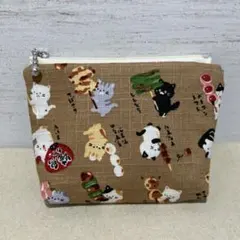おすしねこ 猫 ハンドメイド ポーチ 16cmファスナー サニタリーポーチ