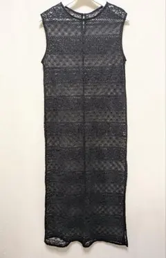 Techichi ノースリーブ レース 黒ロングワンピース 2枚セット
