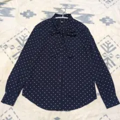 ユニクロ　ドット柄ボウタイブラウス　M ネイビー