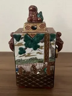 九谷焼 庄三作 香枦 香櫨 古九谷 赤絵 金蘭手 木箱付 花鳥賢人文 骨董 美品 九谷焼 庄三作 香枦 香櫨 古九谷 赤絵 金蘭手 木箱付